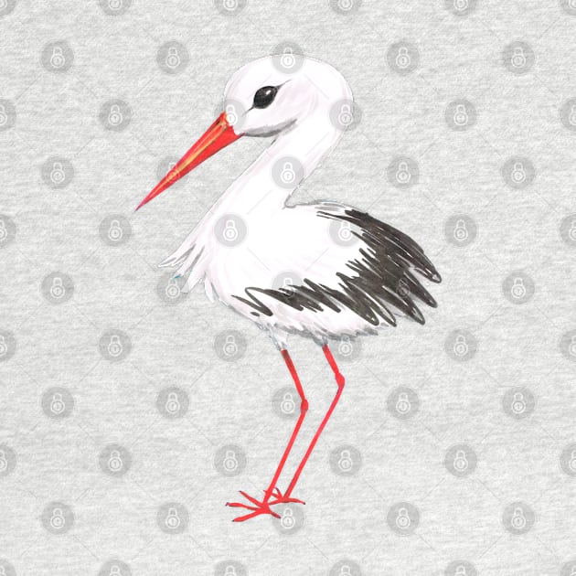 Cute stork watercolor painting by Bwiselizzy